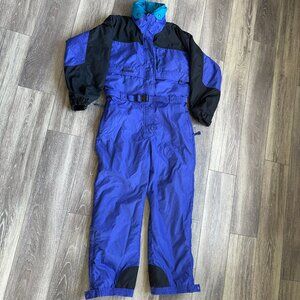 VINTAGE RETRO 80's Columbia Patchwork Purple Ski Jumpsuit Women's Large (L)
